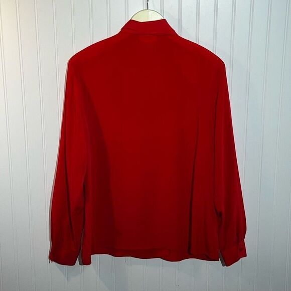 Evan Picone Vintage Dress Blouse Women 14 Red Long Sleeve Button Wrap Turtleneck - Picture 9 of 10